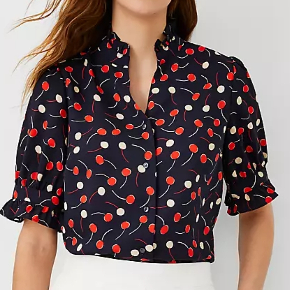 NWT ANN TAYLOR RUFFLE BUTTON TOP